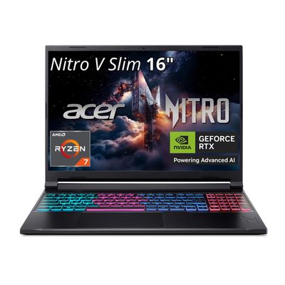 Acer Nitro V Slim ANV16S-41-R3Q0 Gaming Laptop | 16" WQXGA IPS | NVIDIA GeForce RTX 5070 | AMD Ryzen Processor | 16GB RAM | 512GB SSD | WiFi 6E | Backlit Keyboard | HDMI | USB4 | RJ-45 | Win 11 Home