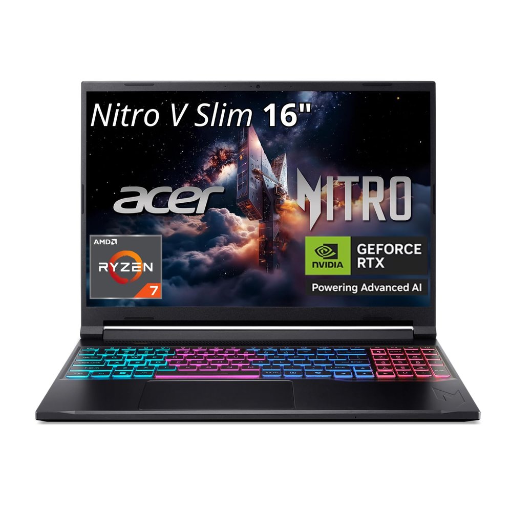 Acer Nitro V Slim ANV16S-41-R3Q0 Gaming Laptop | 16" WQXGA IPS | NVIDIA GeForce RTX 5070 | AMD Ryzen Processor | 16GB RAM | 512GB SSD | WiFi 6E | Backlit Keyboard | HDMI | USB4 | RJ-45 | Win 11 Home
