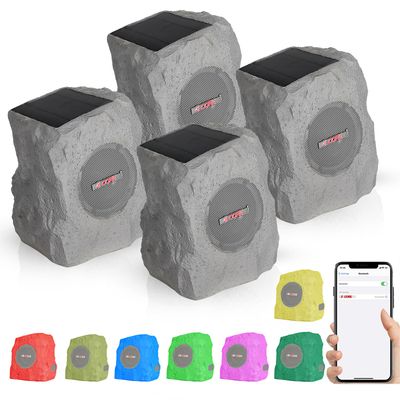 5 CORE Outdoor Rock Speakers 4Pcs Bluetooth TWS 100W Solar 10 Inch IPX6 Waterproof Landscape Rock Speaker with Party LED for Garden Patio Pool Outdoor Use  GRDNSPK MC Gry 4PCS