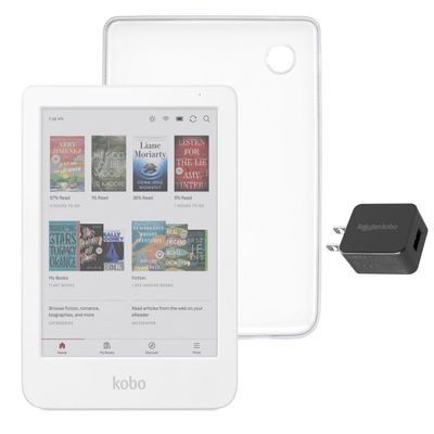 Kobo Clara Colour eReader (White) with Case Bundle (Clear Case, Case + AC Bundle)
