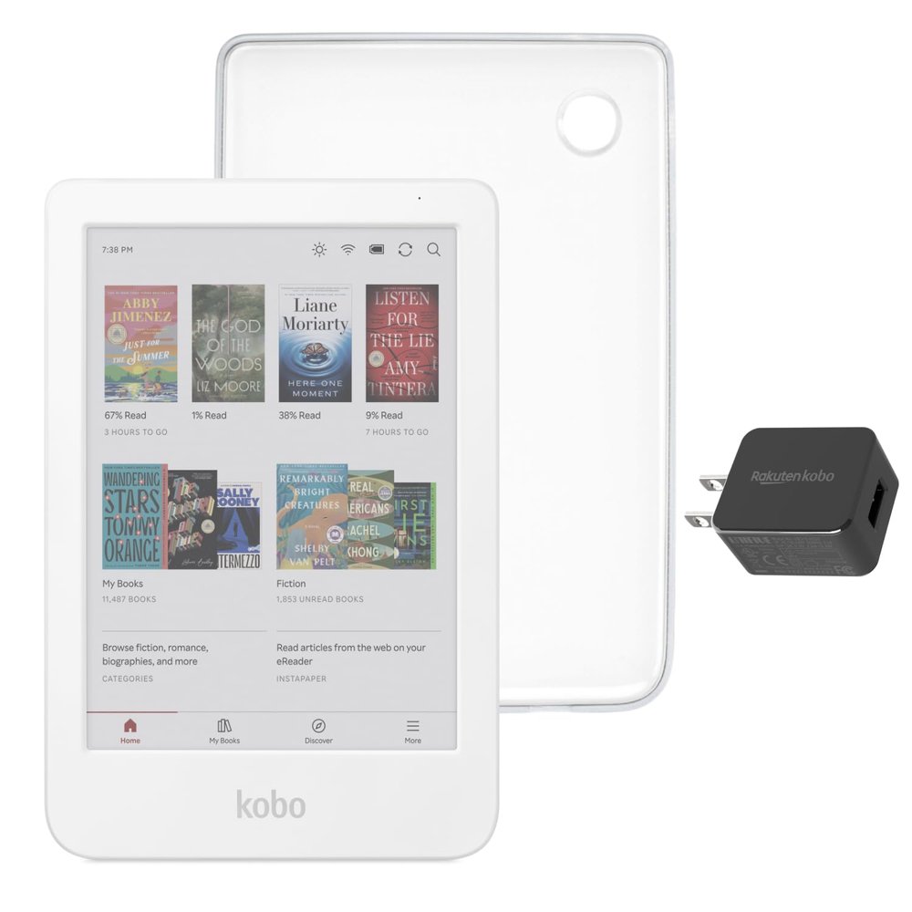 Kobo Clara Colour eReader (White) with Case Bundle (Clear Case, Case + AC Bundle)