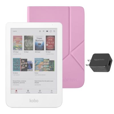 Kobo Clara Colour eReader (White) with Case Bundle (Candy Pink SleepCover, Case + AC Bundle)