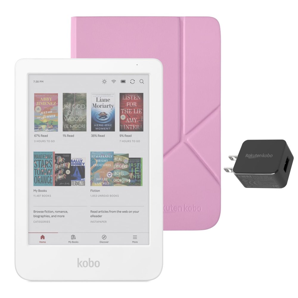 Kobo Clara Colour eReader (White) with Case Bundle (Candy Pink SleepCover, Case + AC Bundle)