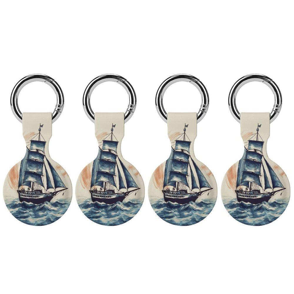 Compatible with Air Tag Keychain Holder,Nautical Sailboatprinted for AirTag GPS Item Finders Accessories 4Pack