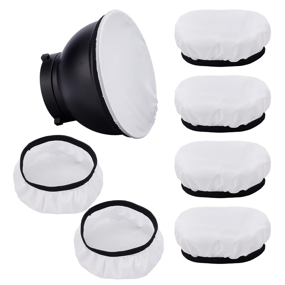 AHANDMAKER 6 Pack Diffuser Lamp Sock Soft Light Cover Polyester Light Diffuser Sock Reflector Ring 5.71in Diameter Lampshade Reflector for Studio Photography Wedding, White