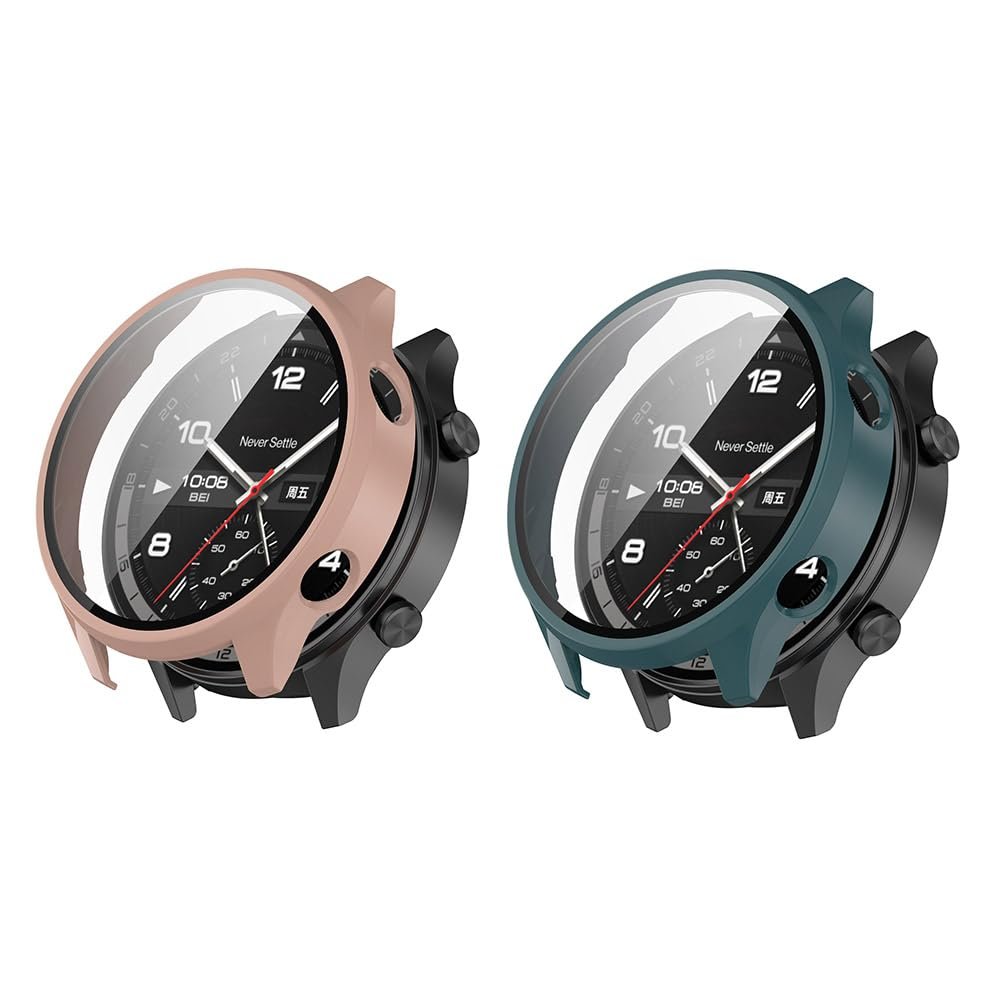 2 Pack Hard Cases with Compatible with OPPO Watch Sport, Full Protection Shockproof PC Protective Case Anti-Scratch Anti-Dust Ultra-Thin Protective Case for OPPO Watch Sport (Pink/Green)
