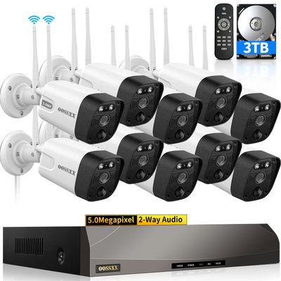 Dual Antennas Enhance WiFi Wireless Camera System 2-Way Audio 3K 5.0MP 1944P Surveillance DVR Kit Outdoor Wireless Security Cameras System, PIR Detection