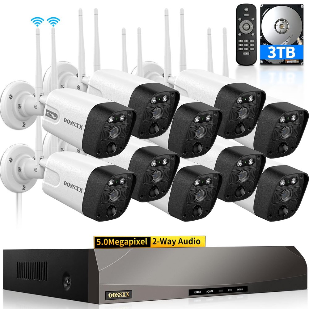 Dual Antennas Enhance WiFi Wireless Camera System 2-Way Audio 3K 5.0MP 1944P Surveillance DVR Kit Outdoor Wireless Security Cameras System, PIR Detection