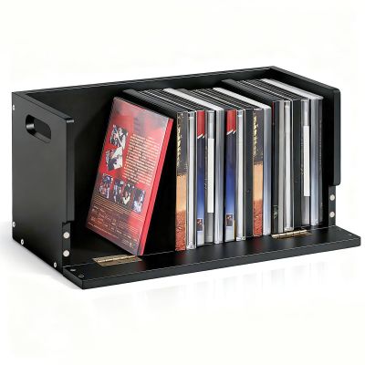 CroBlissful 1 Set Wooden DVD Storage Box DVD Storage Shelf Holder Solid Wood Cassette Tape Display Organizer with Carrying Handle for CD, Movie Cases, Each Organizer Can Store up to 26 Boxes (Black)