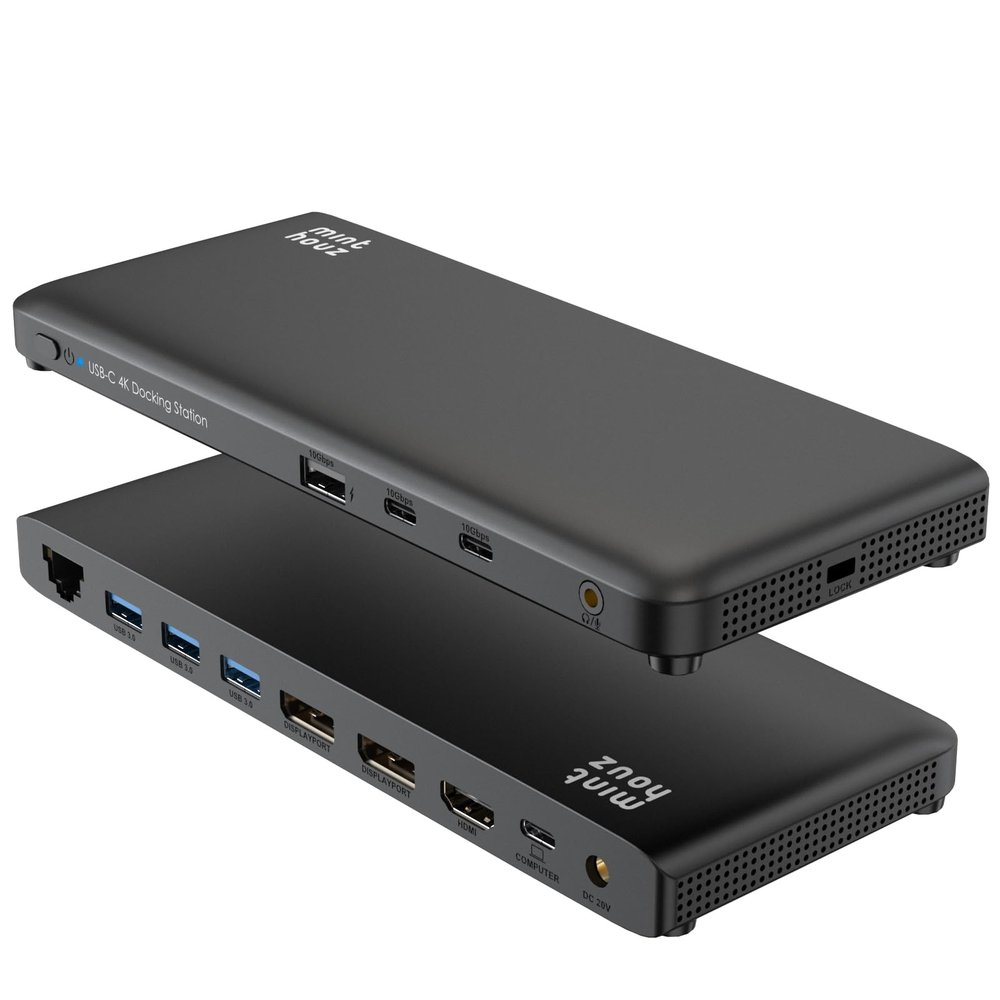Minthouz 12-in-1 Docking Station with 100W Charging, Triple Display Dual 4K Support, 1000Mbps LAN Port, Laptop Docking Station, 4X USB-A (1x 10Gbps), 2X USB-C, Compatible with Windows, Mac, Chrome