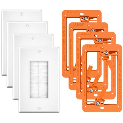 LEENUE Brush Wall Plate with Mounting Bracket, 4 Pack Cable Pass Through Decorator Cover for Low Voltage Wires, Single Gang Cord Hider for TV Home Theater System, Orange