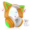 E-Greetshopping Bluetooth Cat Ear Headphones for Kids & Adults,Cute Headphones,Foldable LED Wireless Headset with Built-in Mic,Over Ear Wired Headphones Compatible with Phone/Laptop/PC/Tablet(Khaki) view 1
