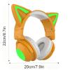 E-Greetshopping Bluetooth Cat Ear Headphones for Kids & Adults,Cute Headphones,Foldable LED Wireless Headset with Built-in Mic,Over Ear Wired Headphones Compatible with Phone/Laptop/PC/Tablet(Khaki) view 2