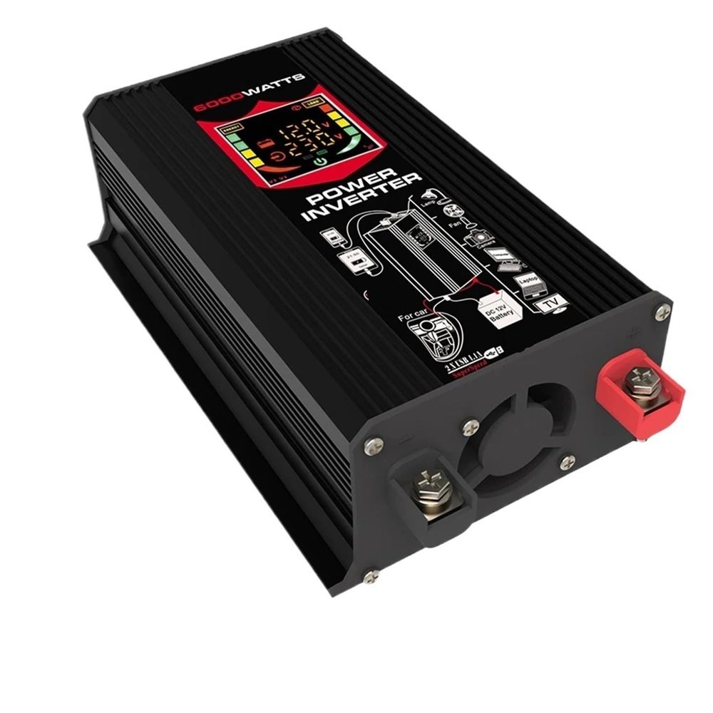 1000W Peak Car Inverter Conver Modified Sine Wave DC 12V to AC 110V 220V Transformer Voltage Dual USB Smart Car Power Inverter(6000W Black 12V 220V)