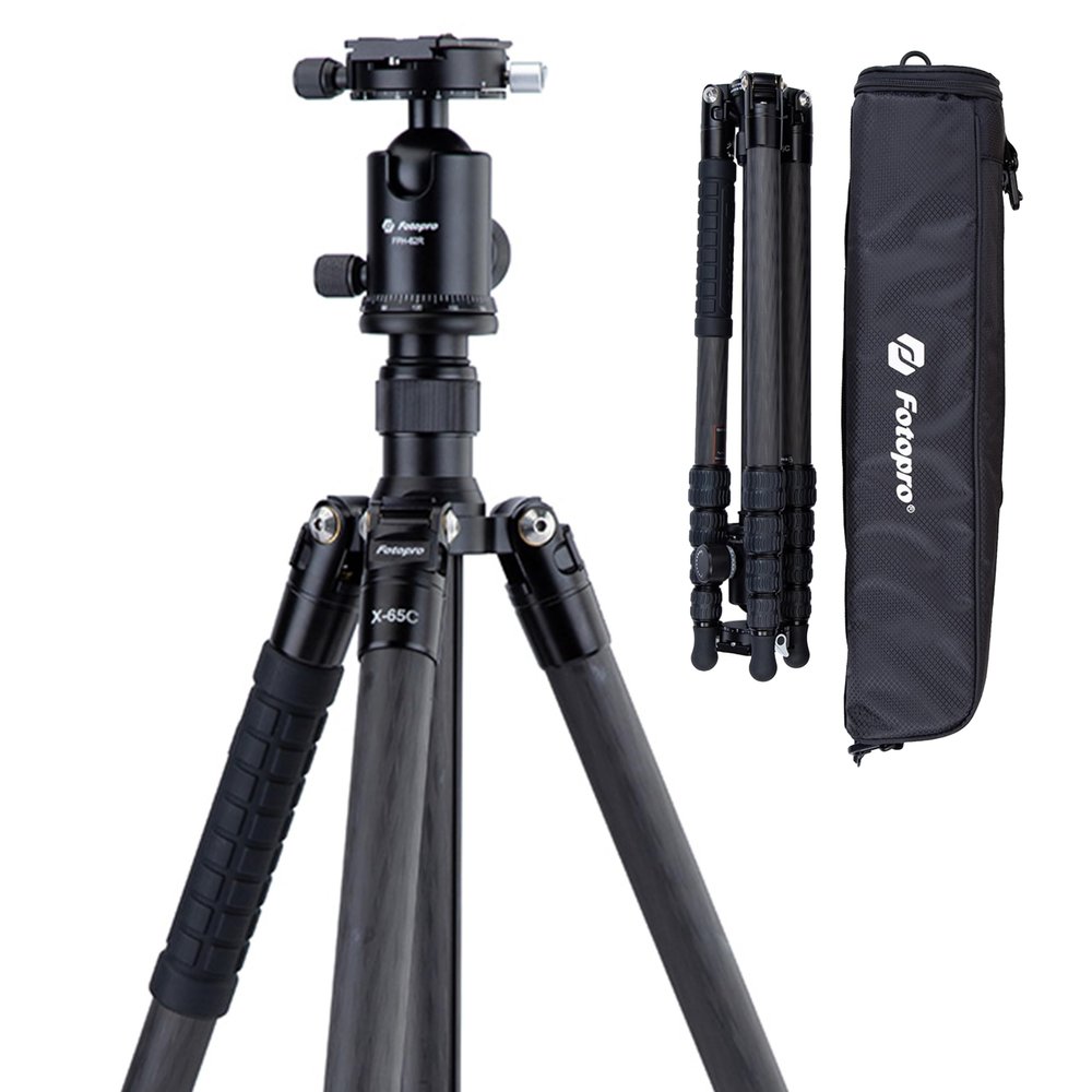 Fotopro 82-inch/2.08m Tall Carbon Fiber Tripod with Monopod, Lightweight Travel Camera Tripod Stand with Dual 360 Panorama Ball Head, 17.63lbs Load for DSLR Mirrorless Cameras, X-65C