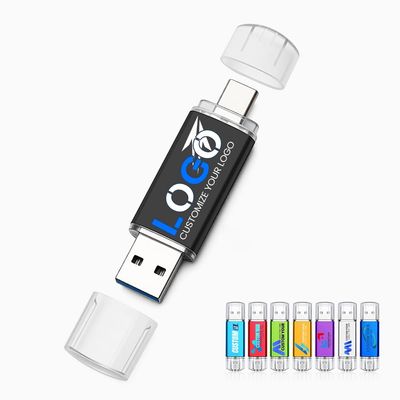 4GB 100PCS Custom Personalized USB 3.0 Type C Flash Drive, 2 in 1 Bulk Customize USB C Thumb Drives for Phone & PC, Engraved/Printed Your Logo & Text on Memory Sticks for School/Company