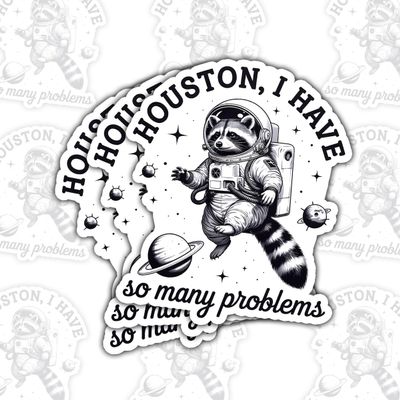 3 Pcs Houston I Have So Many Problems Stickers, Funny Astronaut Raccoon Space Vinyl Decals, Humor Outer Space Cosmic Animal Stickers for Laptop, Water Bottle, Notebook and Gifts (3 inch)