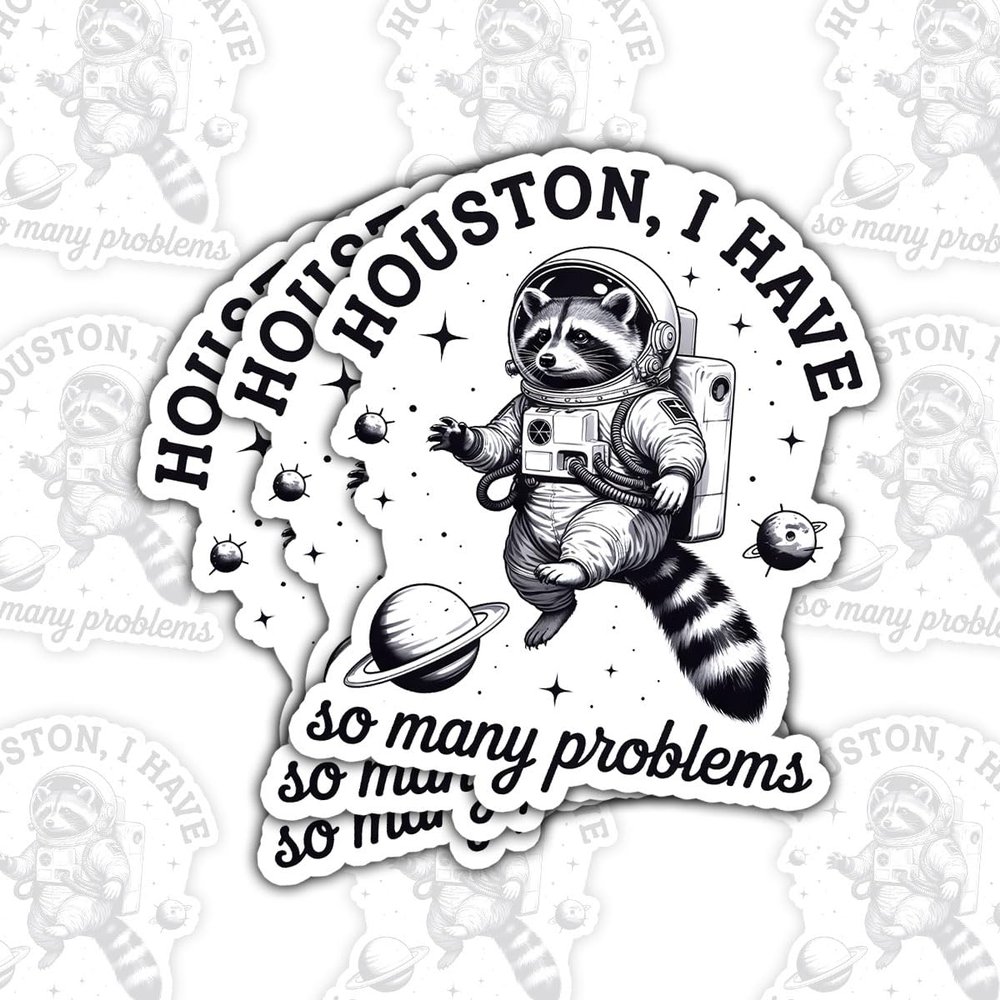 3 Pcs Houston I Have So Many Problems Stickers, Funny Astronaut Raccoon Space Vinyl Decals, Humor Outer Space Cosmic Animal Stickers for Laptop, Water Bottle, Notebook and Gifts (3 inch)