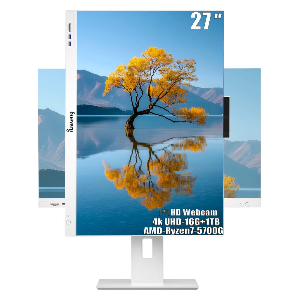27Inch 4K All-in-One Desktop Compute Pc, 27"4K UHD (3840x2160) Business AIO Display for Home Office, AMD R7 5700G(up to 4.6GHz), 16GB DDR4 Ram, 1TB SSD, WiFi 6, HD Webcam,Mouse and Keyboard Included