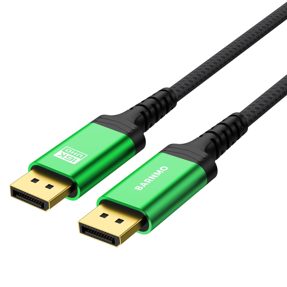BARNMO DisplayPort 2.1 16K 80 Gbps Cable, 16K@60Hz/8K@120Hz/4K@144Hz, Green, Black Braided-Nylon Cord 1m/3.3 ft., Gaming, Display, UHD Monitor for Ultra high Resolution Video Refresh, VESA Certified
