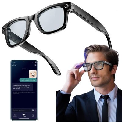 AI Smart Glasses, Smart Camera Glasses for Men Women HD with Real-Time Translation Talking Audio Video Recording, No WiFi Required Smart Glasses with Camera for Meeting Hiking Travel etc, Black