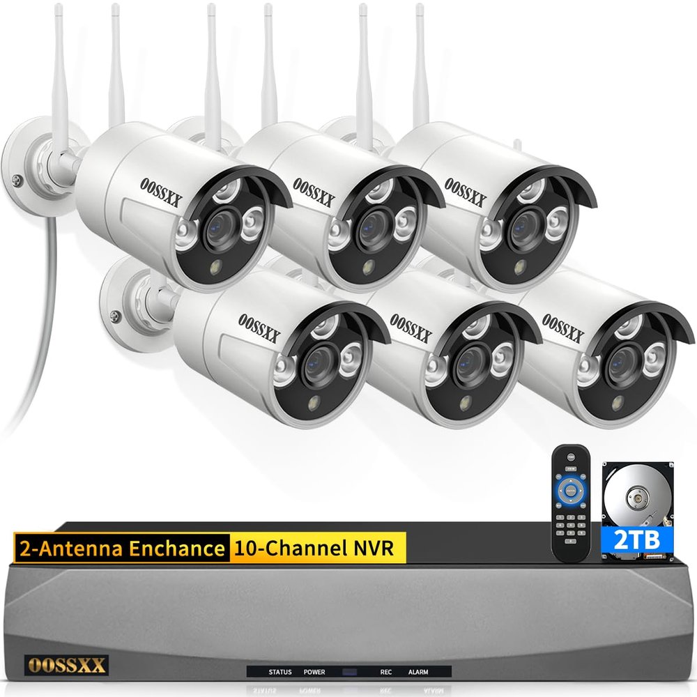 (2026 Update) Wireless WiFi Outdoor Security Camera System, IP67 Waterproof Dual Antenna Cameras, Audio Recording, Night Vision, No Monthly Fee, Home NVR System