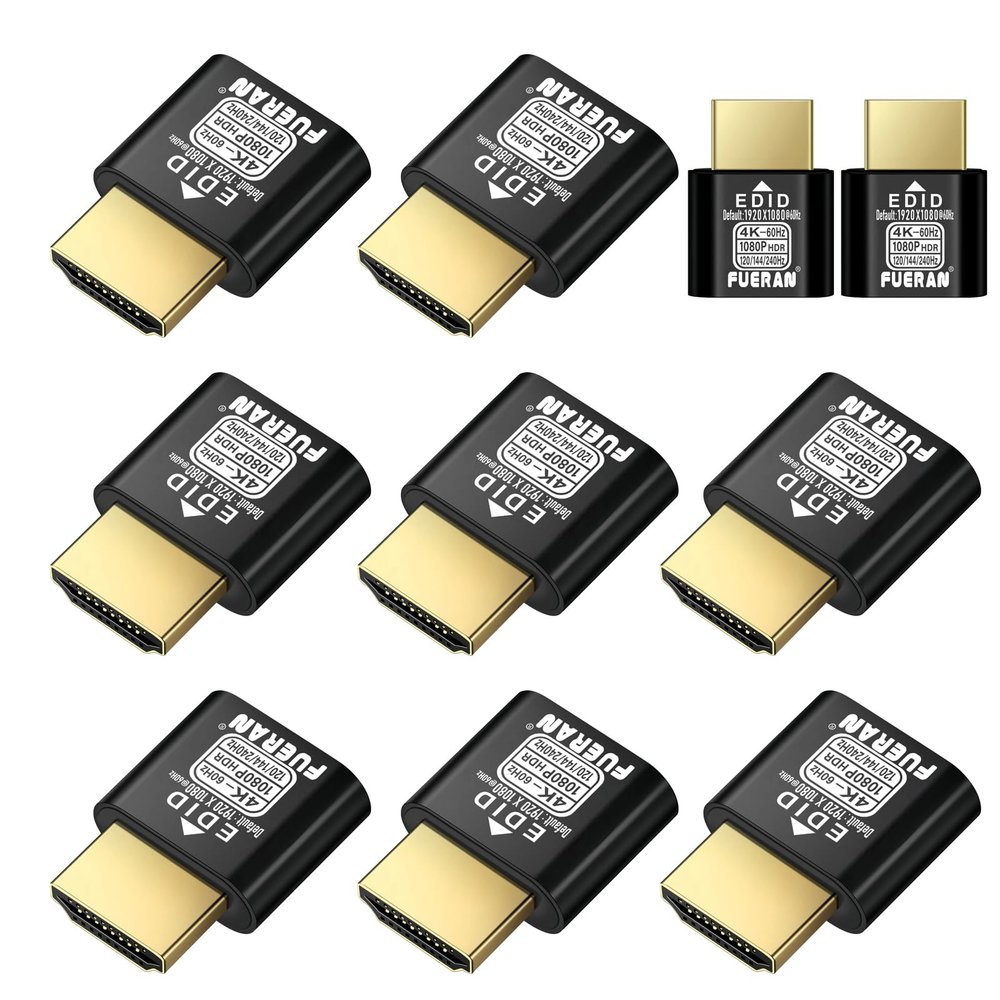 FUERAN HDMI Dummy Plug 4K HDR,4K@60Hz1440P@120/144Hz1080P@120/144/240Hzedid Emulator Virtual Display Adapter,hdmi Headless Adapter-NEW-4K(default1080P) 10Pack