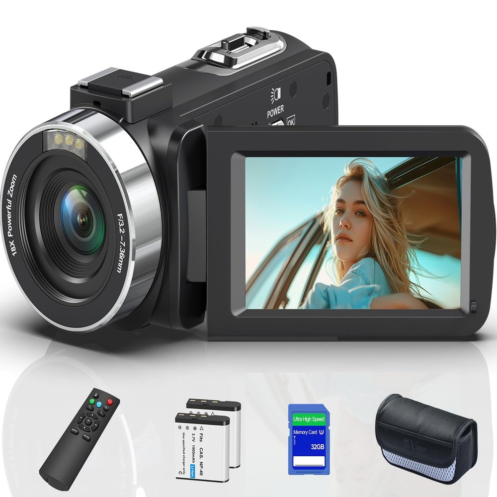 8K 64MP Video Camera 18X Digital Camcorder Video Camera for YouTube 3.0 inch Flip Screen Camcorder Vlogging Camera with 32GB SD Card, 2.4G Remote Control, Two Batteries