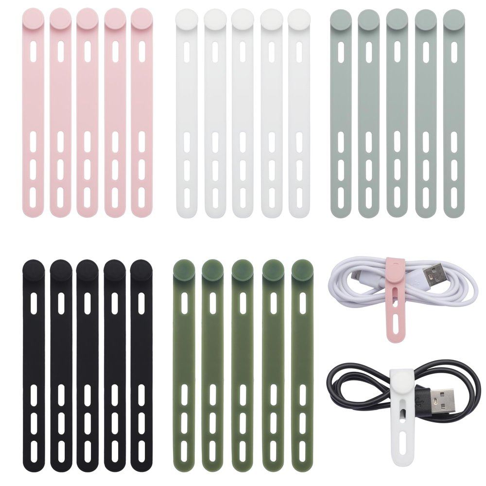 25 Pcs Silicone Cable Ties, Reusable Cord Organizers, Umbrellas Wraps & Cable Ties for Wires and Charging Cords Management  Home, Office, Kitchen, Travel Accessories