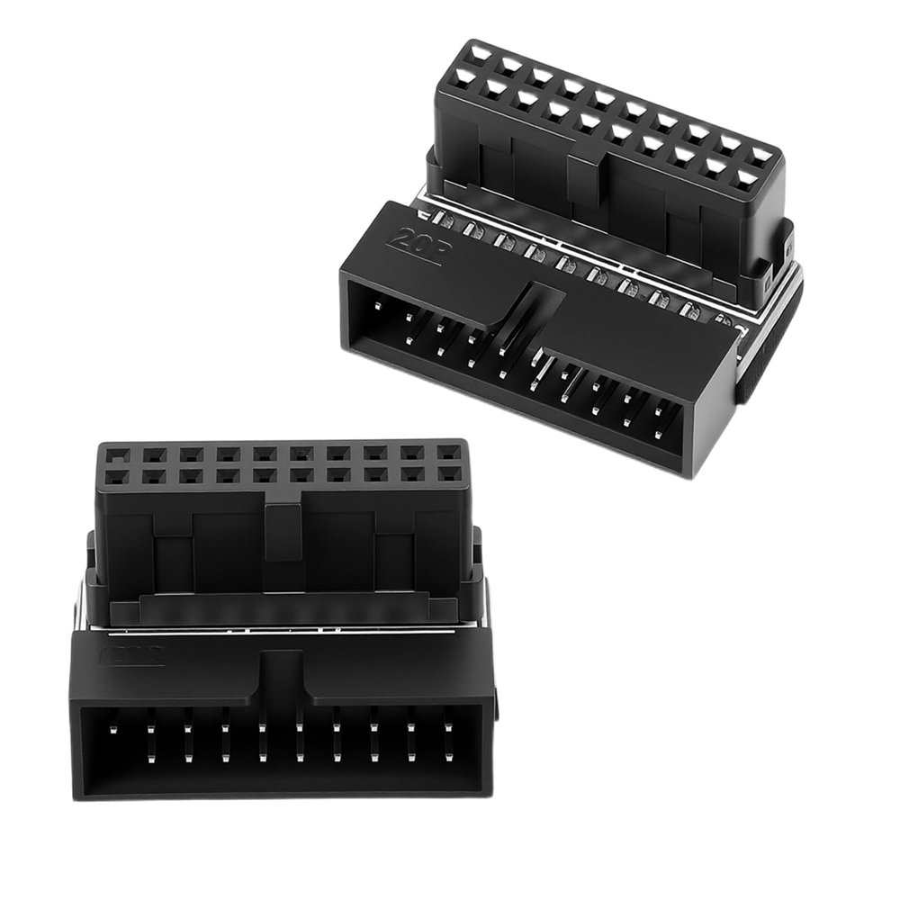 Fyntave 2 Pack USB 3.0 90 Degree Adapter Right Angle 19 Pin/20 Pin Female to MaleMotherboard Down19-pin Connector Extension Power Adapter L Turn Right Angle Socket (Down/Black-20Pin)