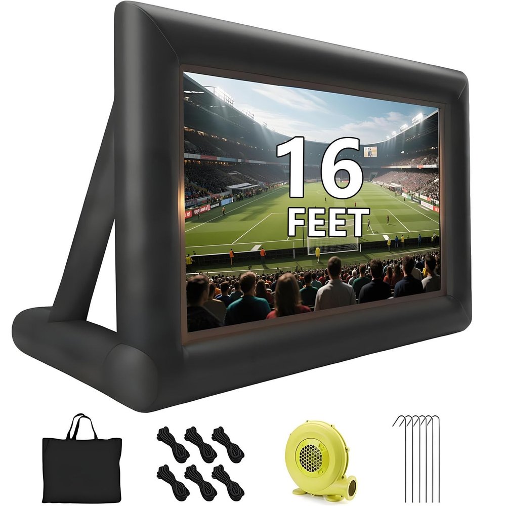 ByBoDi Inflatable Outdoor Projector Screen,Portable Folding Movie Screen,Front & Rear Projection,with Blower&Storage Bag, Quick Inflation,for Backyard Movie Night, Theme Parties, Celebrations 16FT