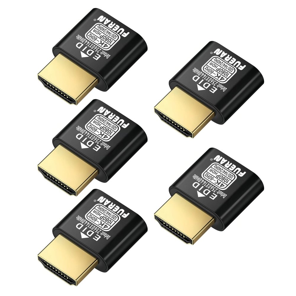 FUERAN HDMI Dummy Plug 4K HDR,4K@60Hz1440P@120/144Hz1080P@120/144/240Hzedid Emulator Virtual Display Adapter,hdmi Headless Adapter-NEW-4K(default1440P) 5Pack