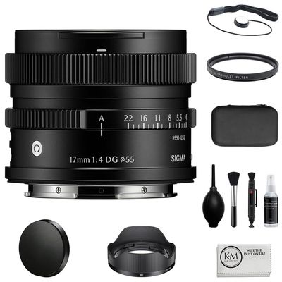 Sigma 17mm f/4 DG Contemporary Lens Compatible with L-Mount (Full Frame) Black Bundle with 55mm UV Filter + Lens Cap Keeper + Cleaning Kit + Cleaning Cloth (5 Items)