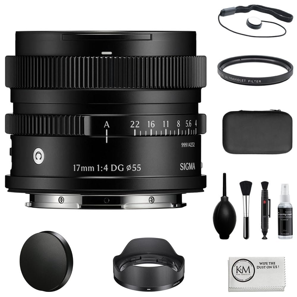 Sigma 17mm f/4 DG Contemporary Lens Compatible with L-Mount (Full Frame) Black Bundle with 55mm UV Filter + Lens Cap Keeper + Cleaning Kit + Cleaning Cloth (5 Items)