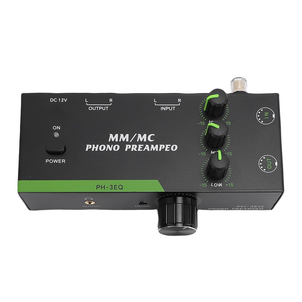 Fockety MM MC Phono Preamp, 3.5mm Headphone Output Turntable Preamplifier with 3 Band Equalization 5 Pin XLR Input Output Low Noise Preamplifier for Record Player (US Plug)