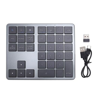 GOWENIC 35 Keys Bluetooth Number Pad for Laptop, Rechargeable 2.4G Wireless Number Keypad, Numeric Keypad for Multi Devices, Portable Mini Financial Accounting Keypad (Grey Black)