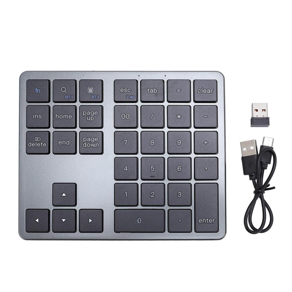 GOWENIC 35 Keys Bluetooth Number Pad for Laptop, Rechargeable 2.4G Wireless Number Keypad, Numeric Keypad for Multi Devices, Portable Mini Financial Accounting Keypad (Grey Black)