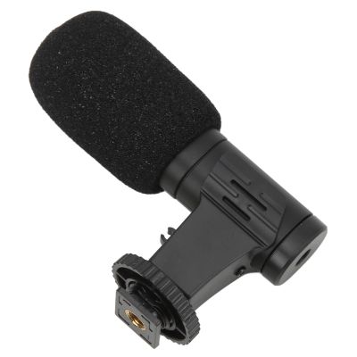 3.5mm Plug On Camera Microphone with Windproof Sponge 1/4in Screw Hole Cold Shoe Adapter for Live Broadcasting Video Recording Excellent