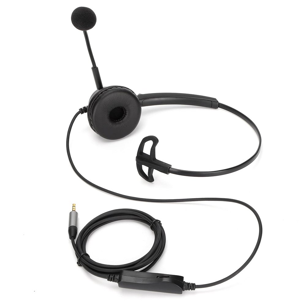 H600 35MV. Telephone Headset, Business Headset with Mic, Monaural Volume Control Headset with 35mm. Jack, Shock for Sound, Comfortable Leatherette Ear