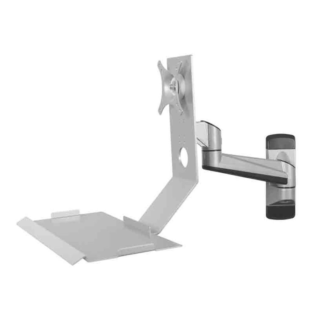 Work Silver Single Arm Monitor Stand with Engineering Tray Non-Folding Screen Play