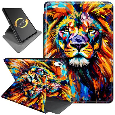 360Rotating Case for iPad (A16) 11th Generation 11 Inch (2025) & iPad 10th Generation 10.9 Inch (2022), PU Leather Folio with Auto Wake/Sleep Shockproof Cover for Women Boys, Watercolor Lion