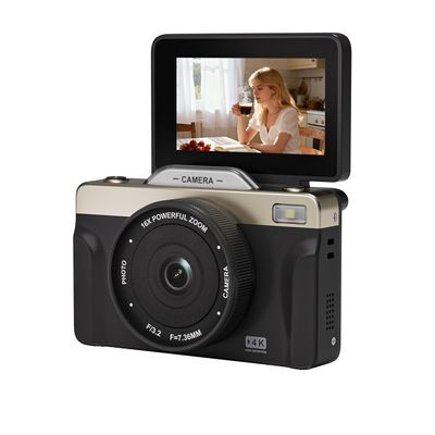 4K Digital Camera with 16X Zoom Anti Shake, 3" LCD 180 Flip Screen Compact Vlogging Camera with 32G SD-Card, Black