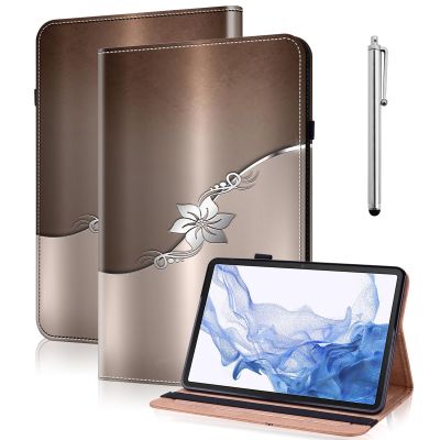 VODEFOX Case for Samsung Galaxy Tab S11 Ultra 14.6 Inch, PU Leather Tablet Cases Flip Folio Multi-Angle Viewing Stand Protective Cover with Card Slots - Silver Flower