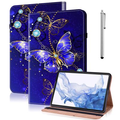 VODEFOX Case for Samsung Galaxy Tab S11 Ultra 14.6 Inch, PU Leather Tablet Cases Flip Folio Multi-Angle Viewing Stand Protective Cover with Card Slots - Diamond Butterfly