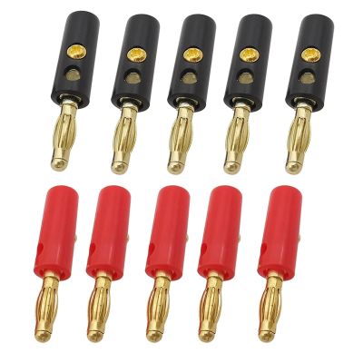 100Pcs Red Black Screw Banana Speaker Cable Wire Gold Plated Connector Adapter(Black Red)