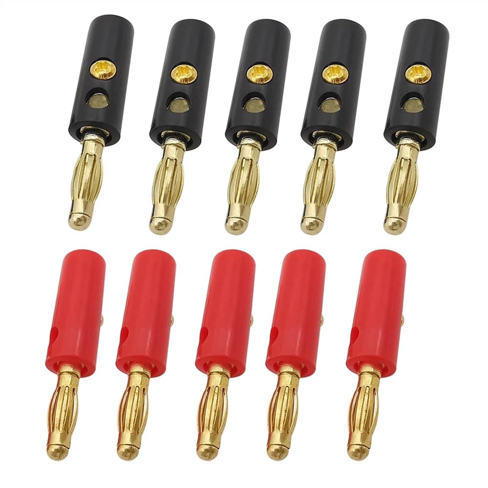 100Pcs Red Black Screw Banana Speaker Cable Wire Gold Plated Connector Adapter(Black Red)