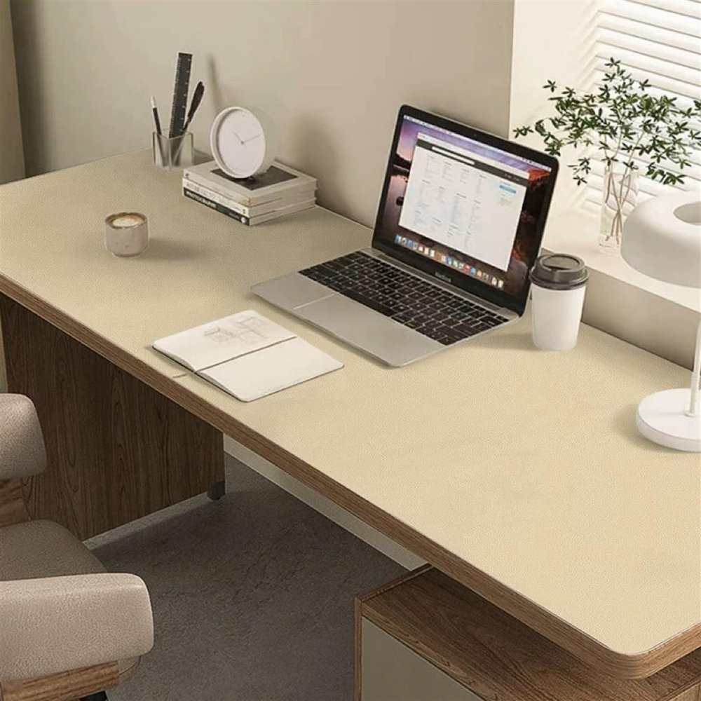 Liveinu Large Office PU Leather Desk Mat, Waterproof Laptop Computer Mouse Keyboard Mat, Desktop Protector Cover, Non-Slip Writing Pad Desk Blotter, Beige Yellow, 24" x 56"