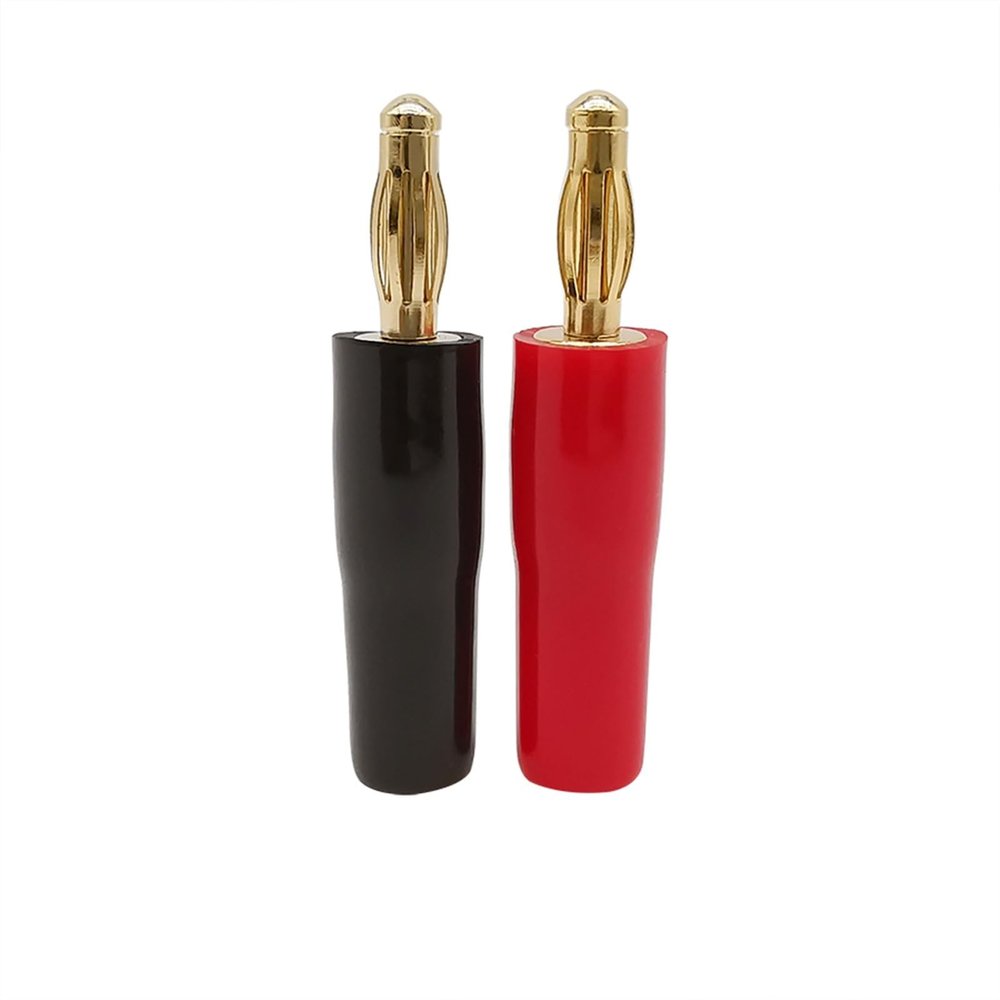 2Pcs Gold Plated Copper Solder-Free 4mm Banana Connector Terminals 4 mm Audio Speaker Plugs Red & Black(Red Black)