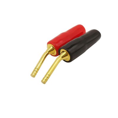 Gold-Plated 2mm Pin Banana Adapter Curved Small Banana Terminals Speaker Plugs Wiring Connector(1 Red 1 Black)