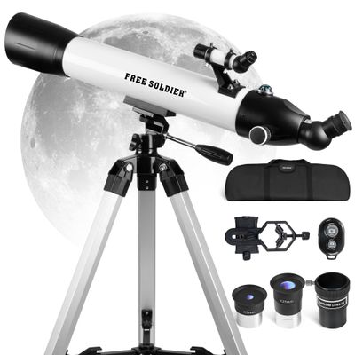 FREE SOLDIER Telescope for Adults High Powered 90mm Aperture 700mm Refractor Telescope for Astronomy Enthusiasts (28X-234X) with Classic Stable Tripod Base & Smartphone Adapter (White)